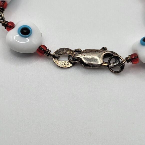 Sterling Silver Evil Eye Bracelet 8in - Picture 3 of 3